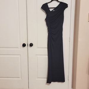 Calvin Klein evening gown. Navy, sz 12. Assymetrical neckline.